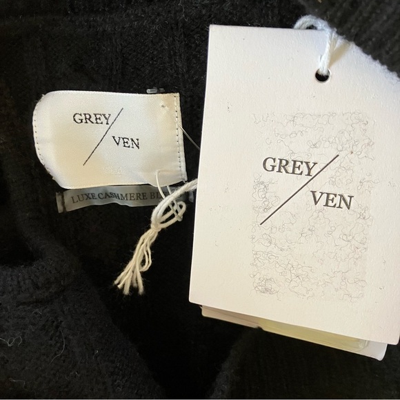 NWT GREY / VEN Helket Black Cable Knit Cashmere & Wool Blend Sweater - Picture 4 of 7